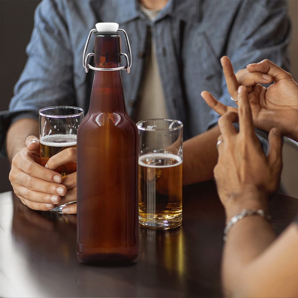 16 oz Amber Glass Beer Bottles with Funnel, Brush and Marker Y1507