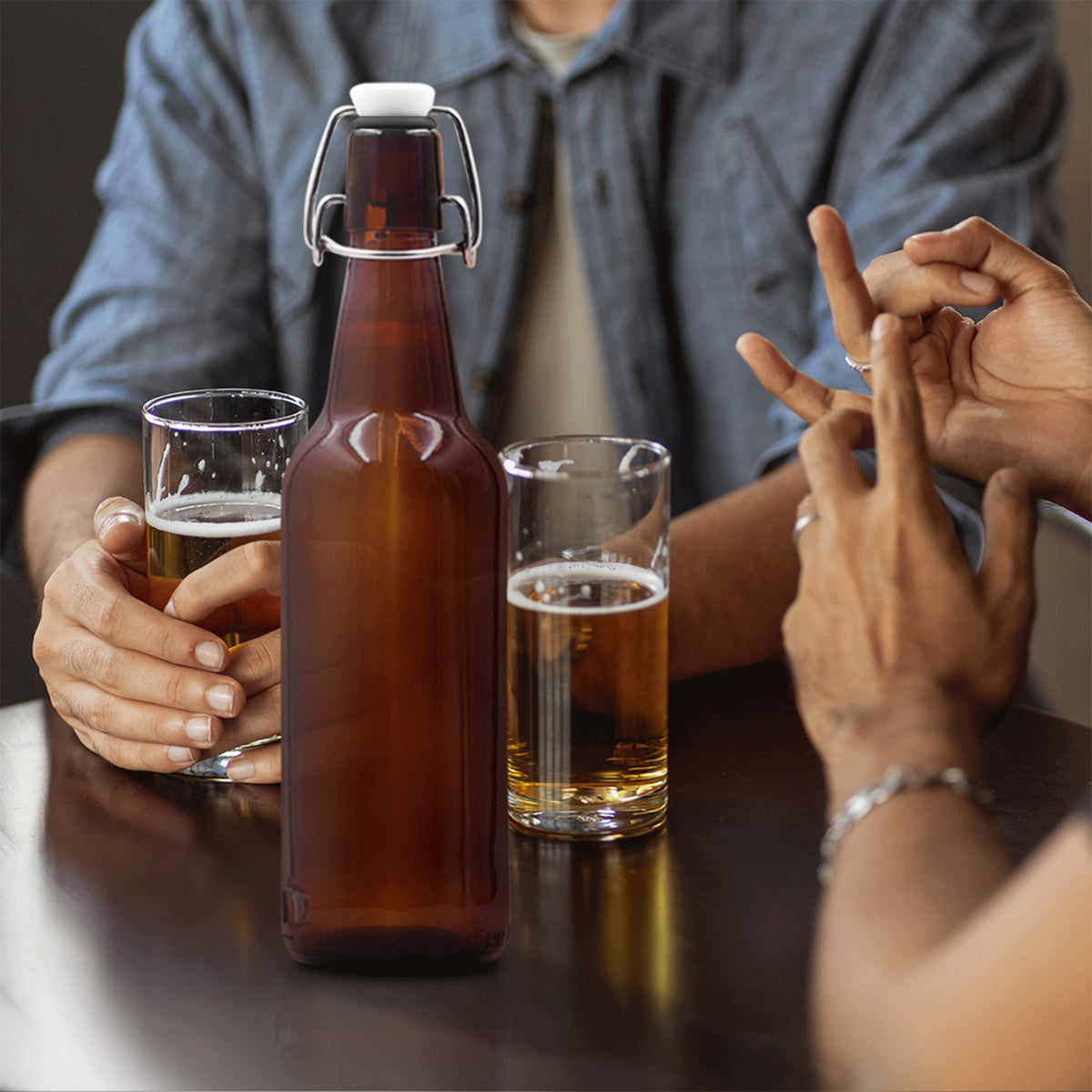 16 oz Amber Glass Beer Bottles with Funnel, Brush and Marker Y1507