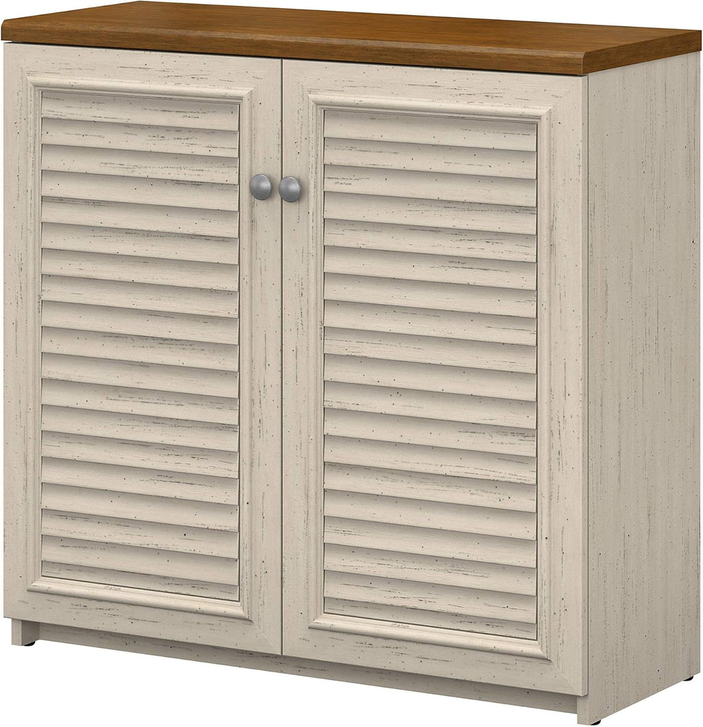Antique White and Tea Maple Small Storage Cabinet with Doors F317668