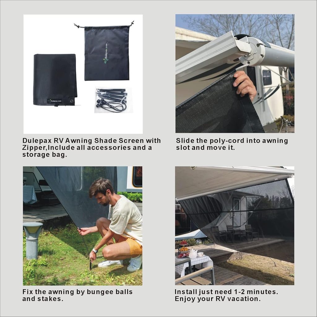 RV Awning Shade Screen with Zipper 8'X12'3'' Z469