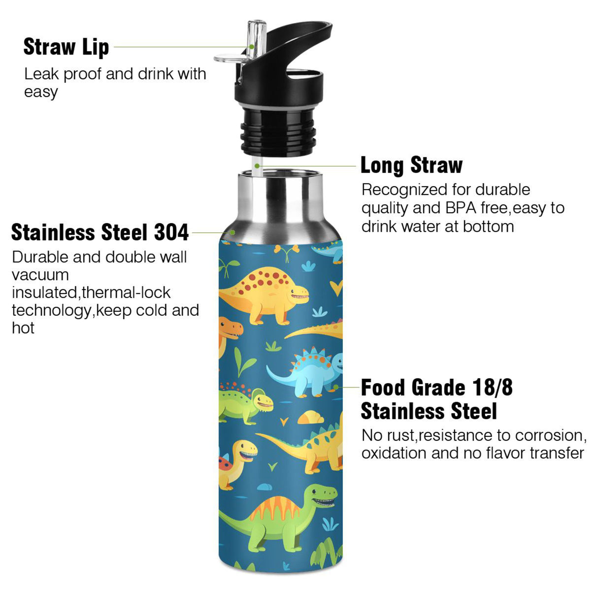 Stainless Steel Insulated Water Bottle with Straw Lid H3863