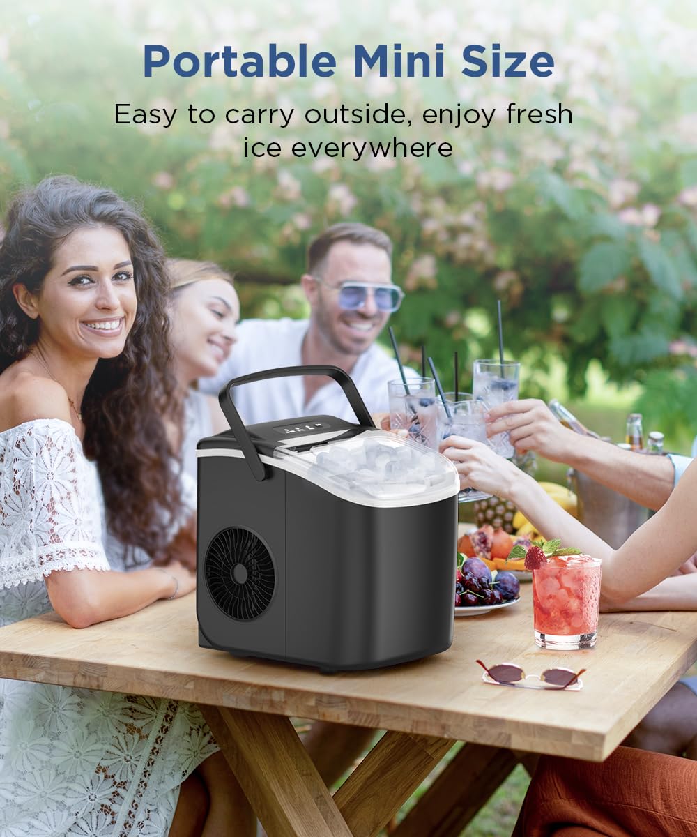 Countertop Ice Maker with Self-Cleaning, 26.5lbs/24Hrs, 9 Bullet Ice Cubes in 6 Mins, Ice Basket and Scoop I6056