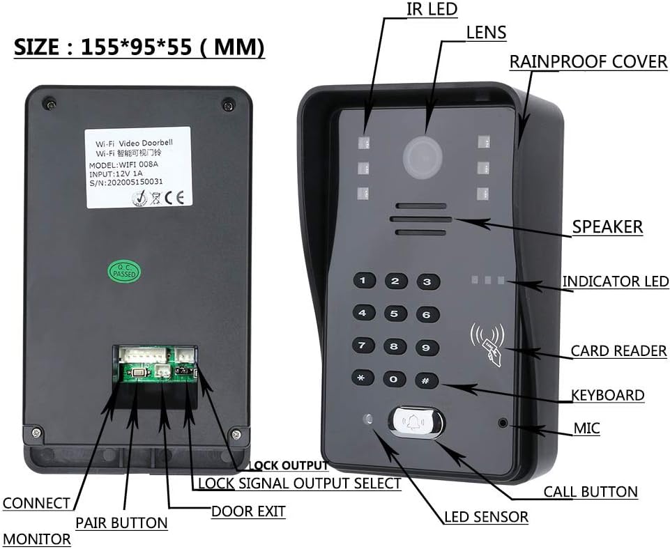 Touch Key 7 Lcd RFID Password Video Door Phone Intercom System Kit with Electric Strike Lock Q5906