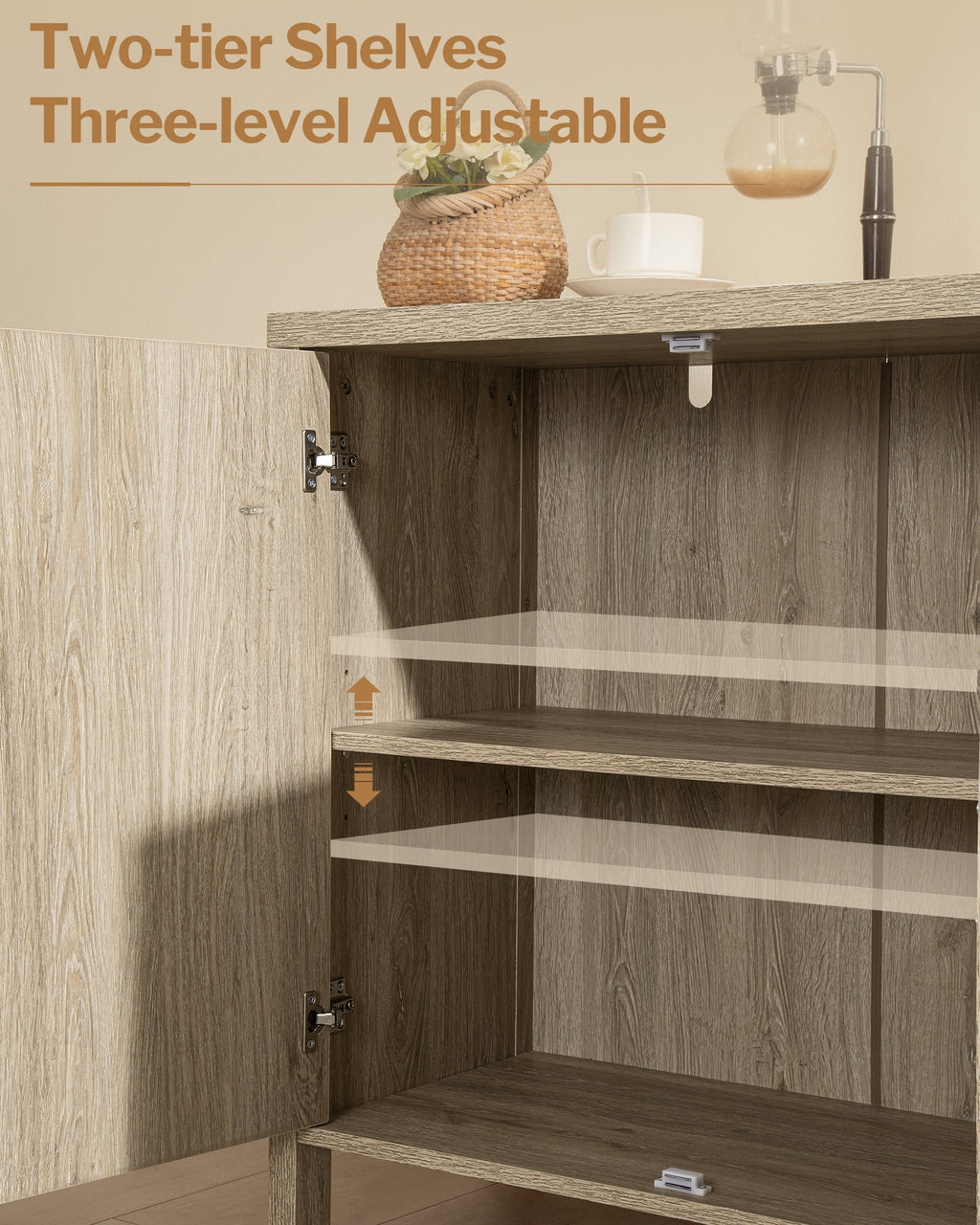 Oak Rattan Sideboard Storage Cabinet Set of 2 Y5141