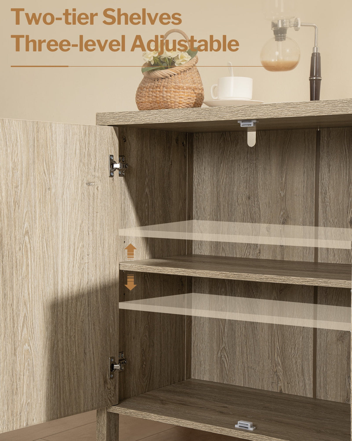 Oak Rattan Sideboard Storage Cabinet Set of 2 Y5141