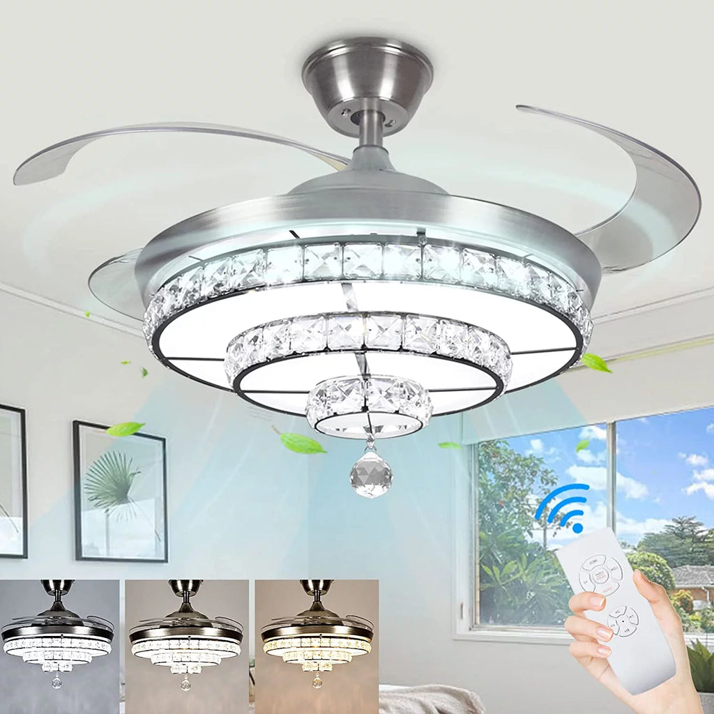 Crystal Ceiling Fan with Light and Remote, 3-Blade Y929303