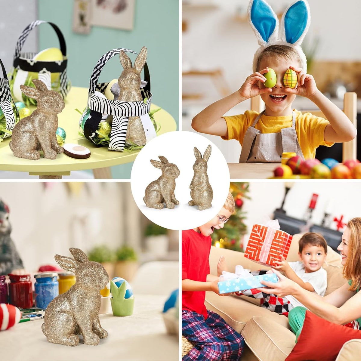 Golden Polyresin Bunny Easter Decor Statue C794816