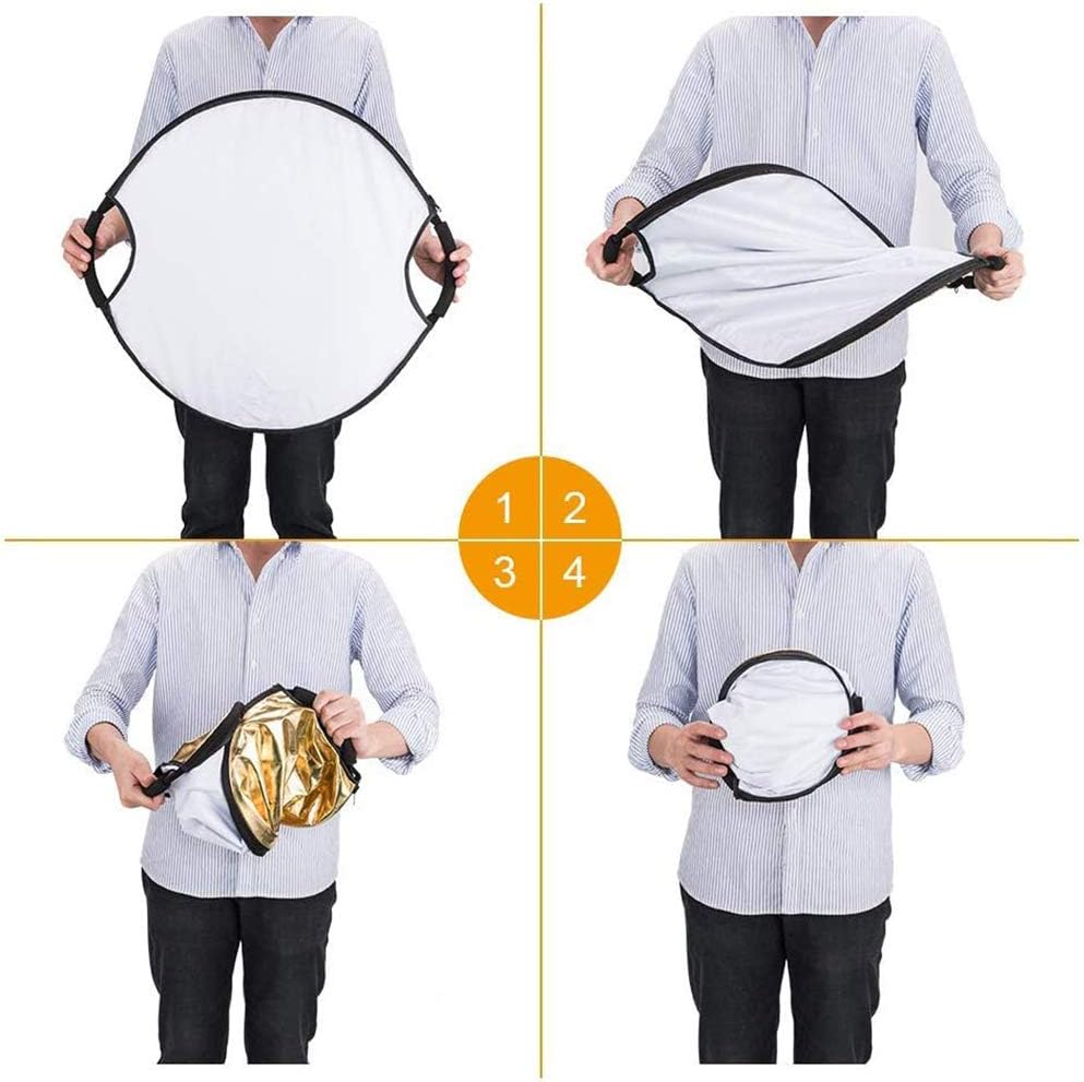 5 in 1 Collapsible Reflector Set with 2 Handles and Carrying Bag Gold Silver White Black Transparent (23.6in) K699309