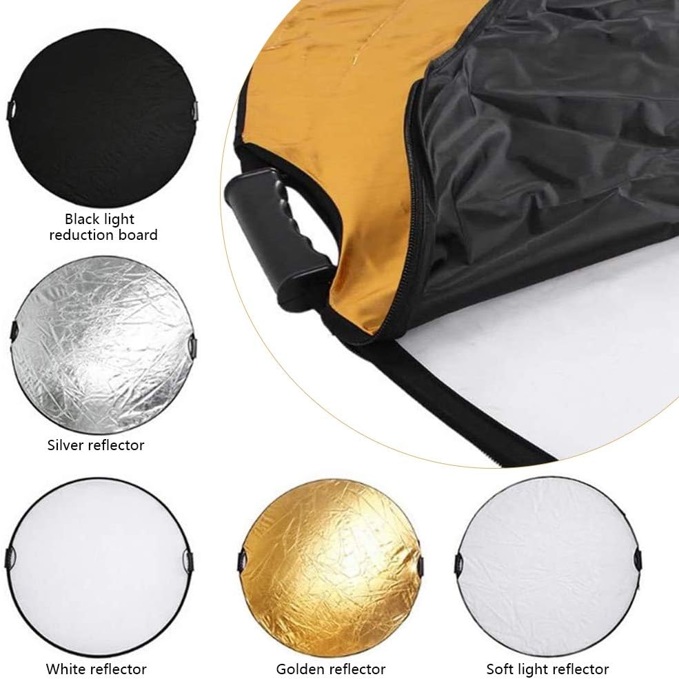 5 in 1 Collapsible Reflector Set with 2 Handles and Carrying Bag Gold Silver White Black Transparent (23.6in) K699309