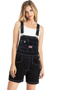 Black/White Stitch Twill Short Overalls K4616