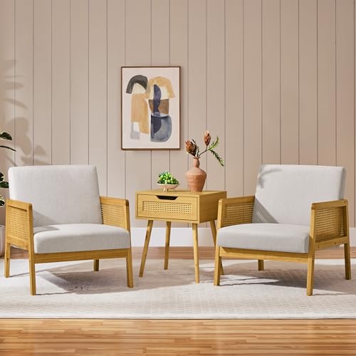 Beige Linen Accent Chair with Wood Legs, Set of 2 L35776