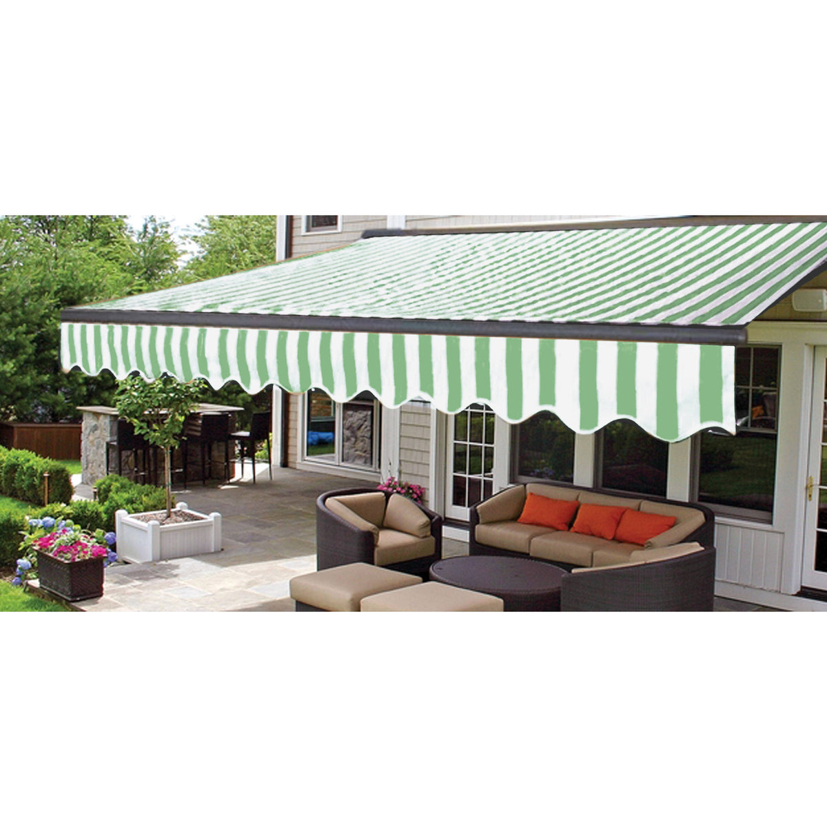 Motorized LED Half Cassette Retractable Awning 10 x 8 Feet Green/White K6015