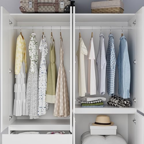White 4 Door 2 Drawers Wooden Armoire Wardrobe I5230