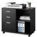 3-Drawer Wood Mobile Lateral Filing Cabinet with Open Storage Shelves W306394