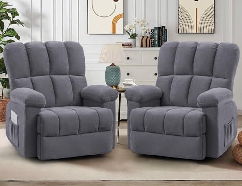 Oversized Chenille Swivel Rocker Recliner Chair, Grey N7677