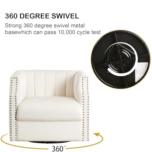 Swivel Barrel Chair Set of 2 Upholstered with Brass Rivets C37133