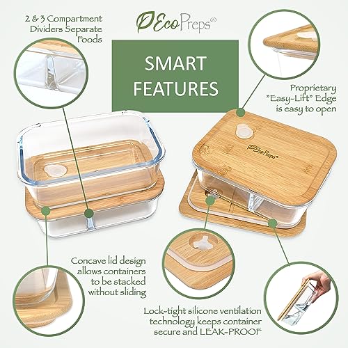 3 Pack Glass Meal Prep Containers with Bamboo Lids T475295