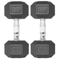 25 LB Pair Black Rubber Coated Hex Dumbbell J7736