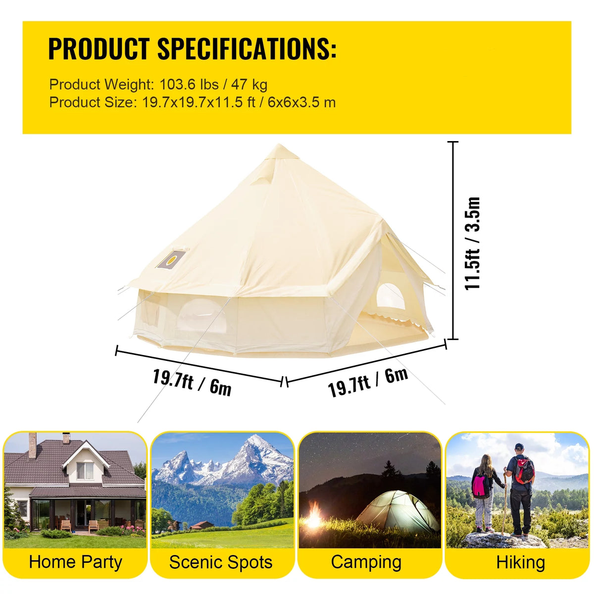Canvas Bell Tent with Stove Jacket Waterproof 4 Seasons E657