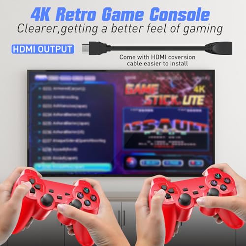 Wireless Retro Game Console with 25000+ Built-in Games, 4K HDMI Output, 2.4GHz Wireless Controller (Red) X605