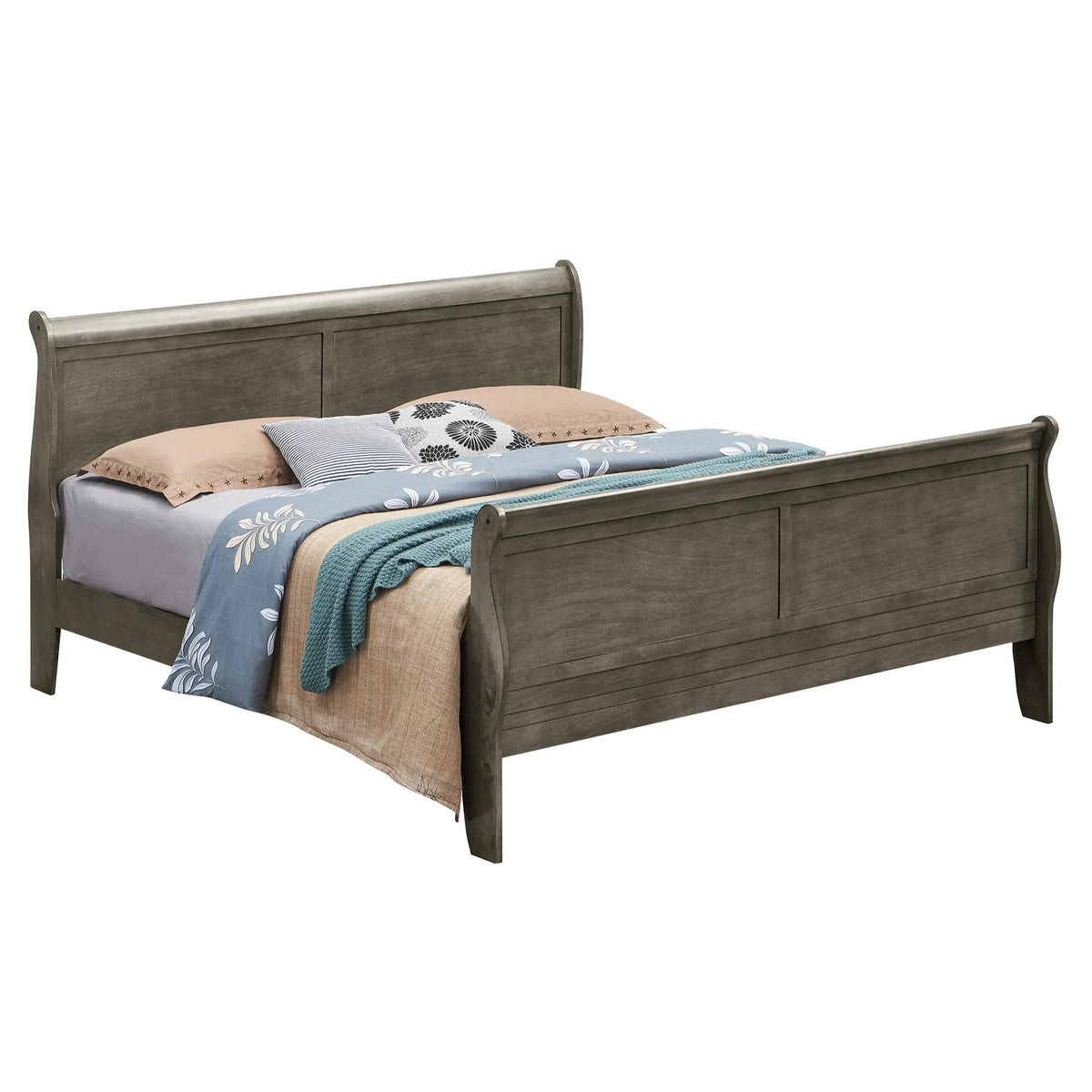 Gray King Sleigh Wood Bed W88682