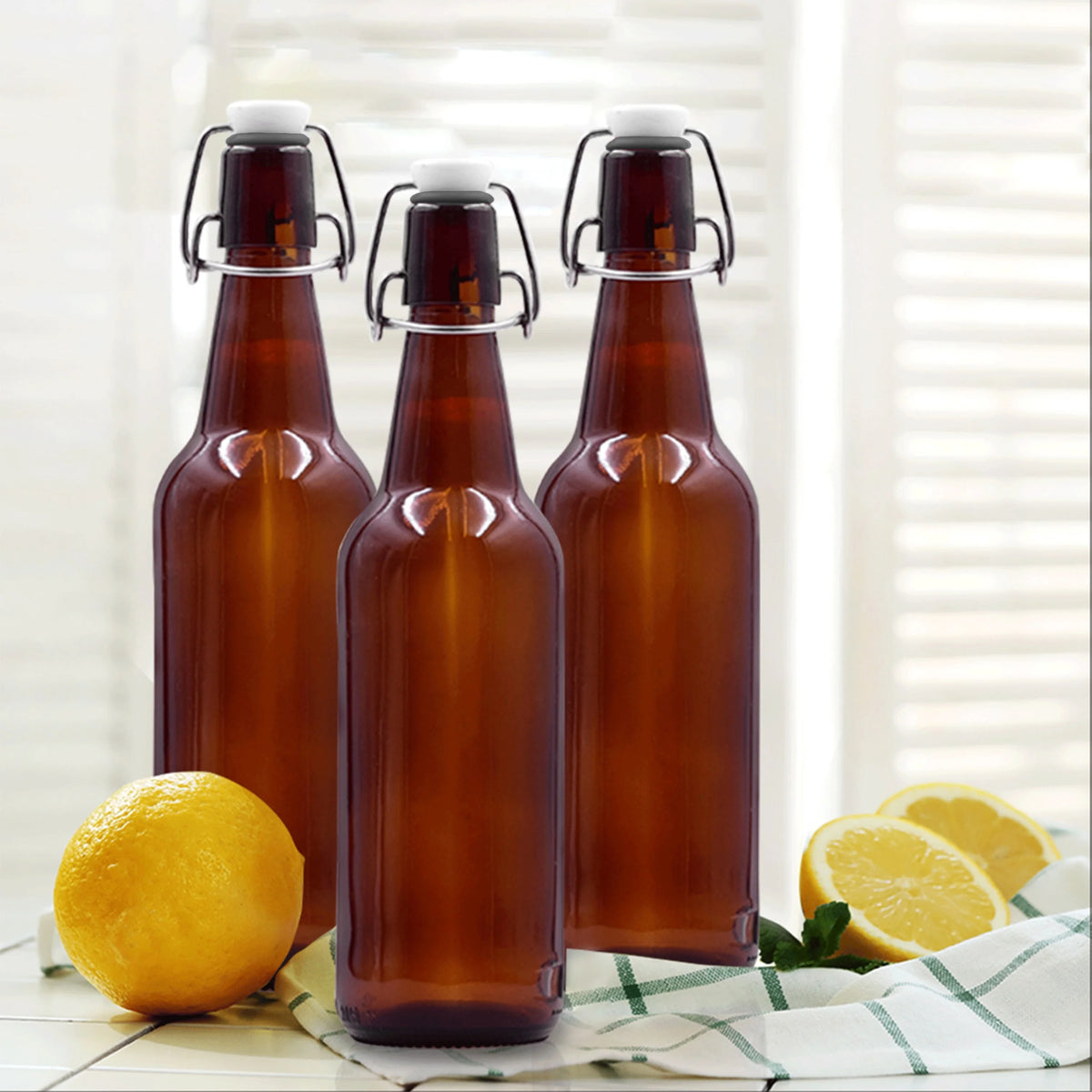 16 oz Amber Glass Beer Bottles with Funnel, Brush and Marker Y1507