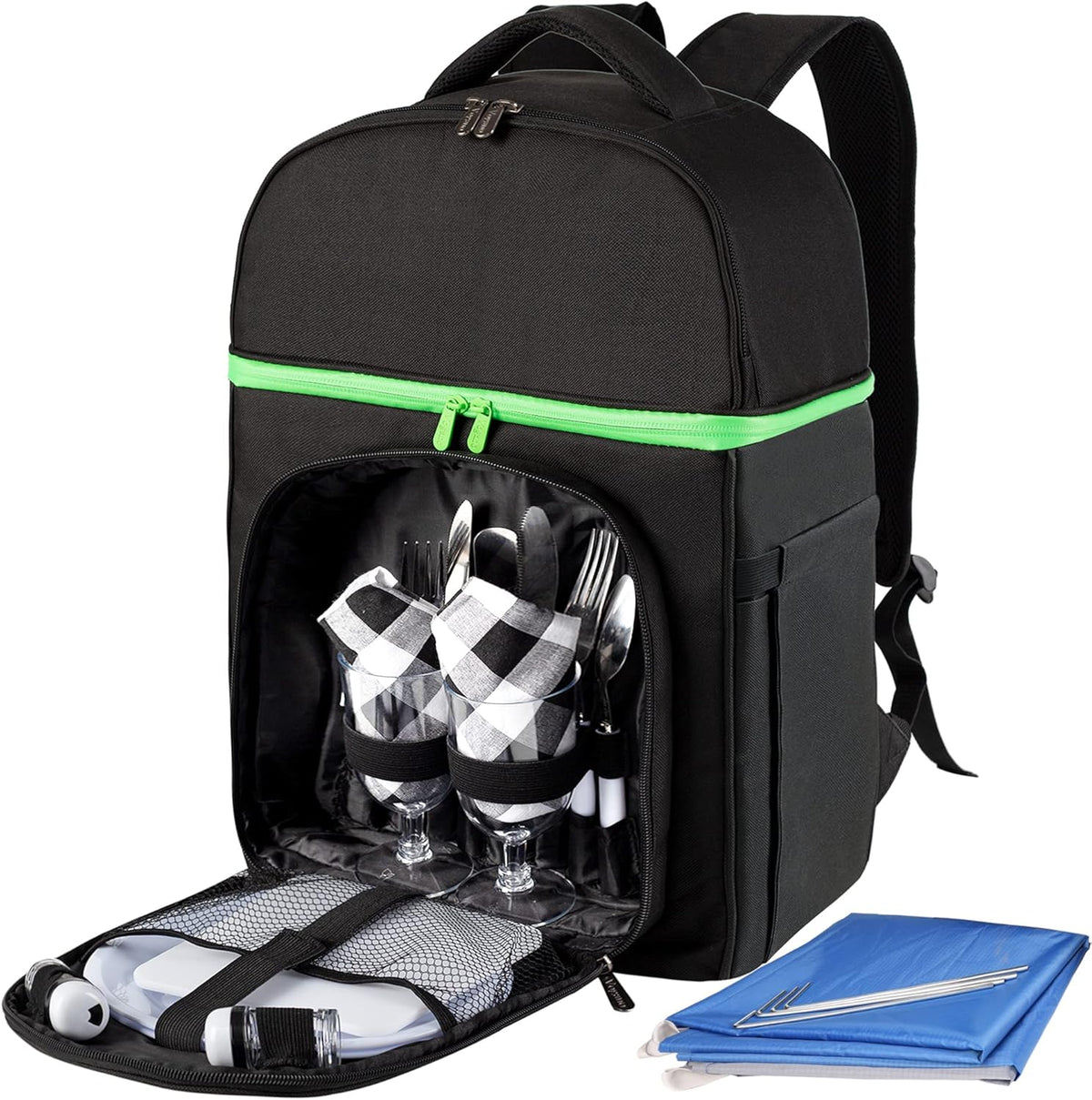 Insulated Picnic Backpack Bag with Cooler Compartment, Blanket, Plates and Cutlery Set Z3525