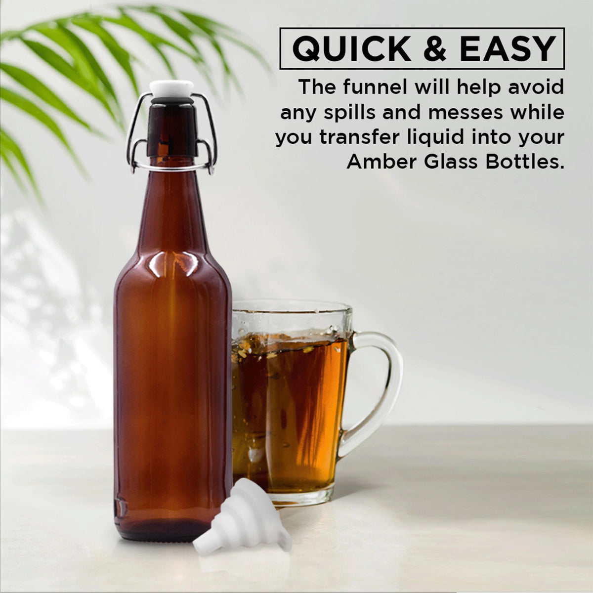 16 oz Amber Glass Beer Bottles with Funnel, Brush and Marker Y1507