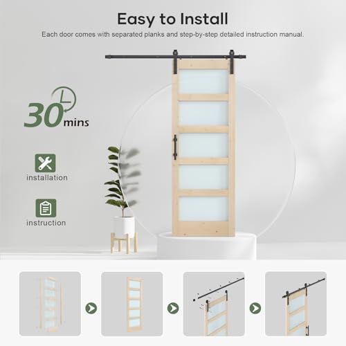 42x84 inch Frosted Glass Sliding Barn Door with Hardware Kit F250600