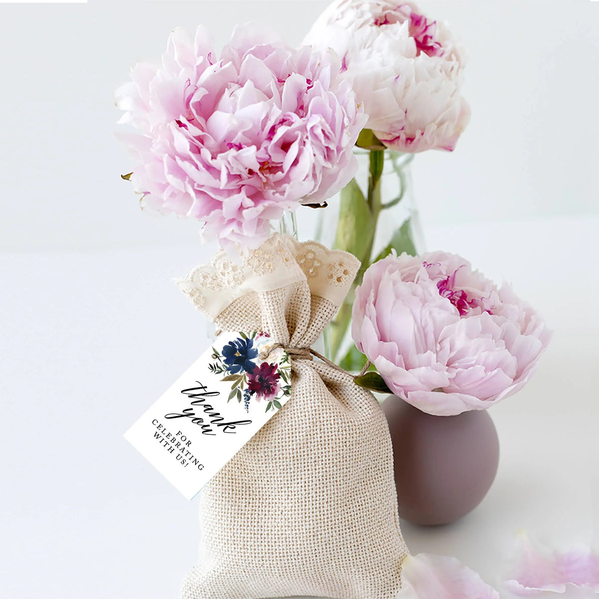 Navy Blue Burgundy Florals Cardstock Gift Tags 100-Pk L5910