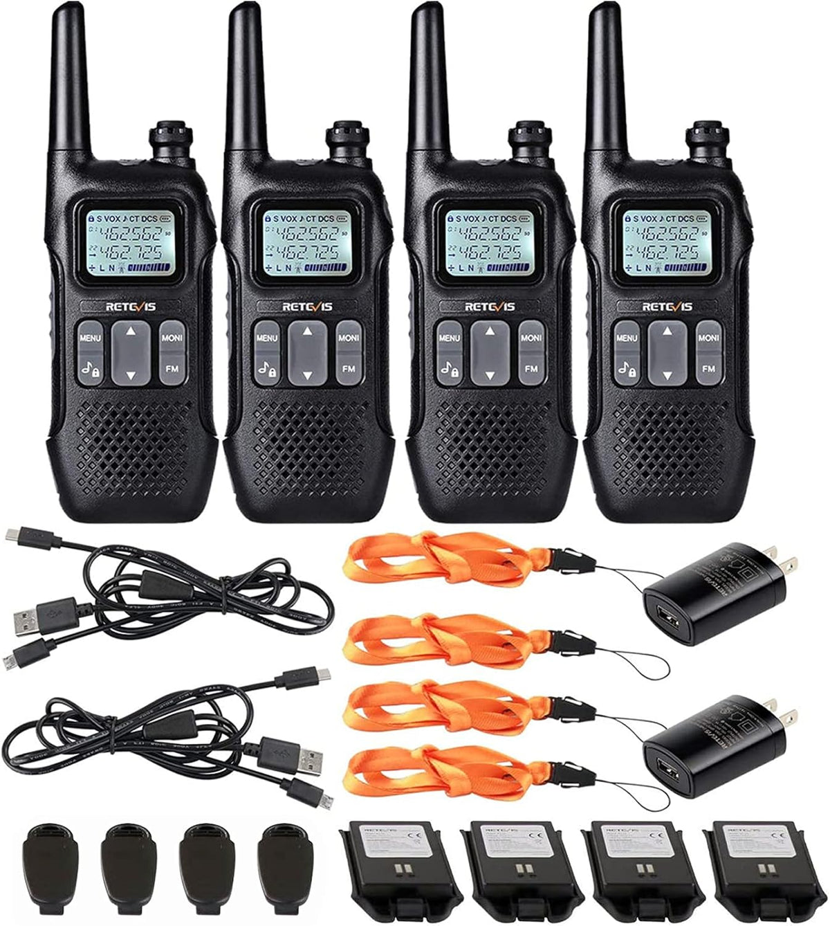 Rechargeable Two Way Radio with Battery and Lanyard, 4 Pack P222971