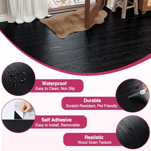 24-Pack Black Vinyl Plank Flooring 6"x36" Self Adhesive E553595
