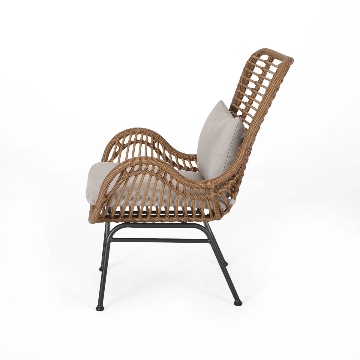 Light Brown and Beige Wicker Club Chairs with Cushions, Set of 2 P492565