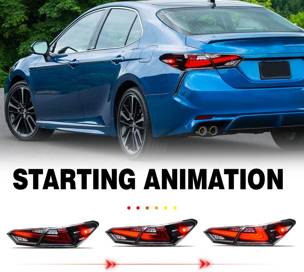 Full LED Tail Lights Assembly for Toyota Camry 2018-2021, Sequential Turn Signal, Transparent, Pair F975346