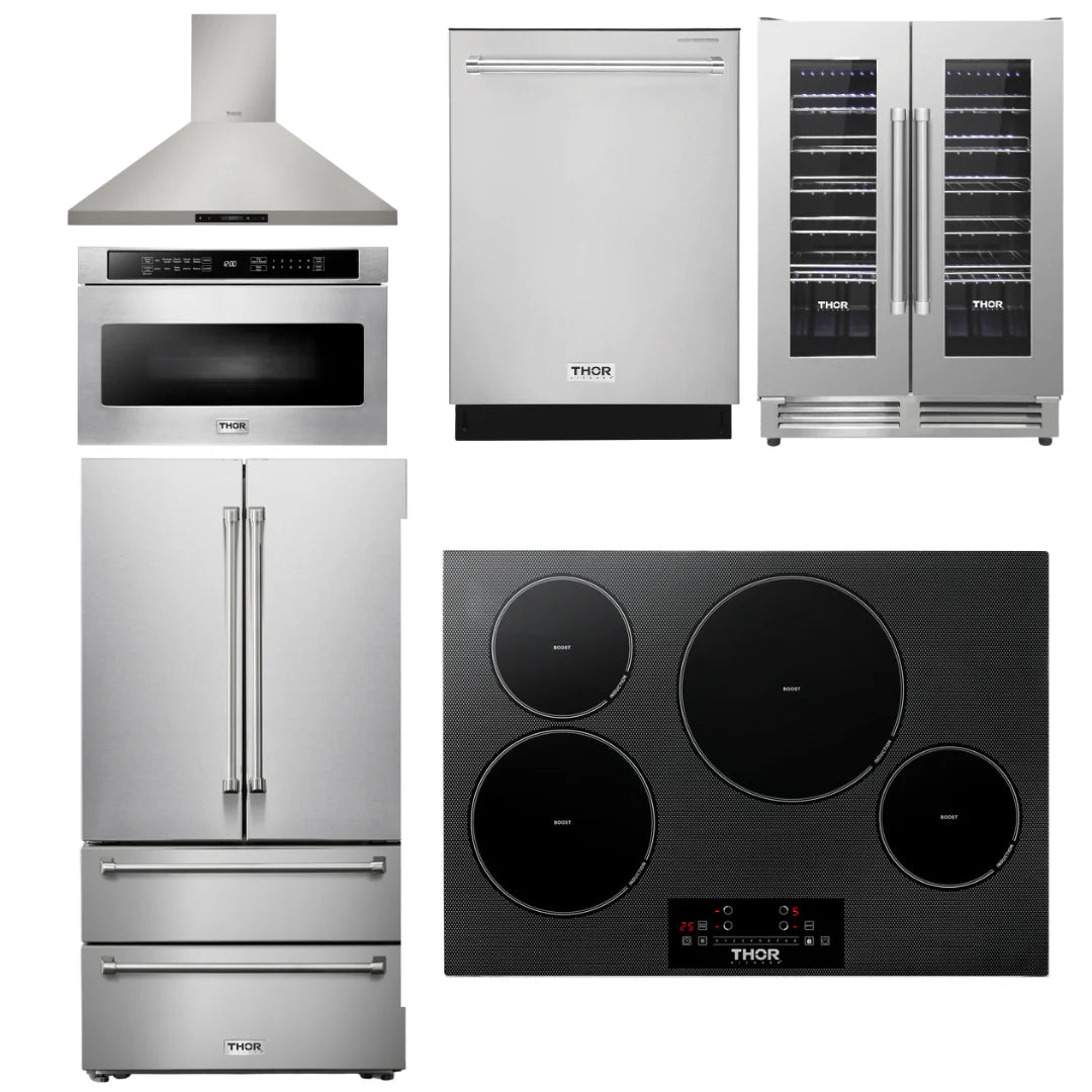 30 Induction Cooktop, Range Hood, Microwave, Refrigerator, Dishwasher, Wine Cooler E22181