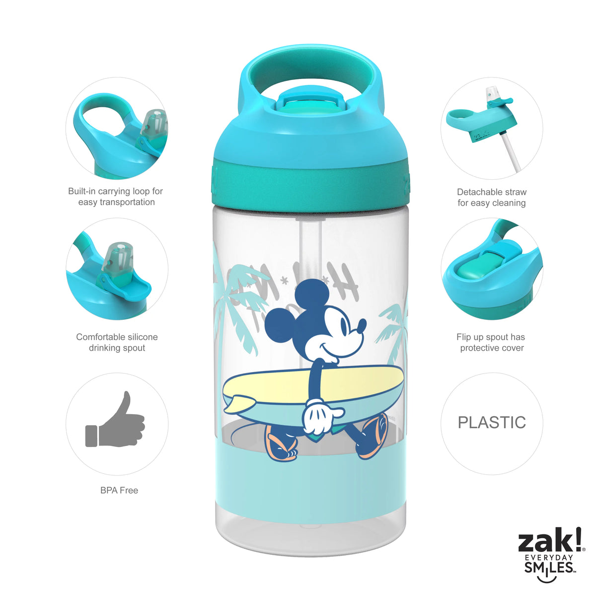 16 oz Kids Water Bottle with Flip Straw and Carry Handle E47184