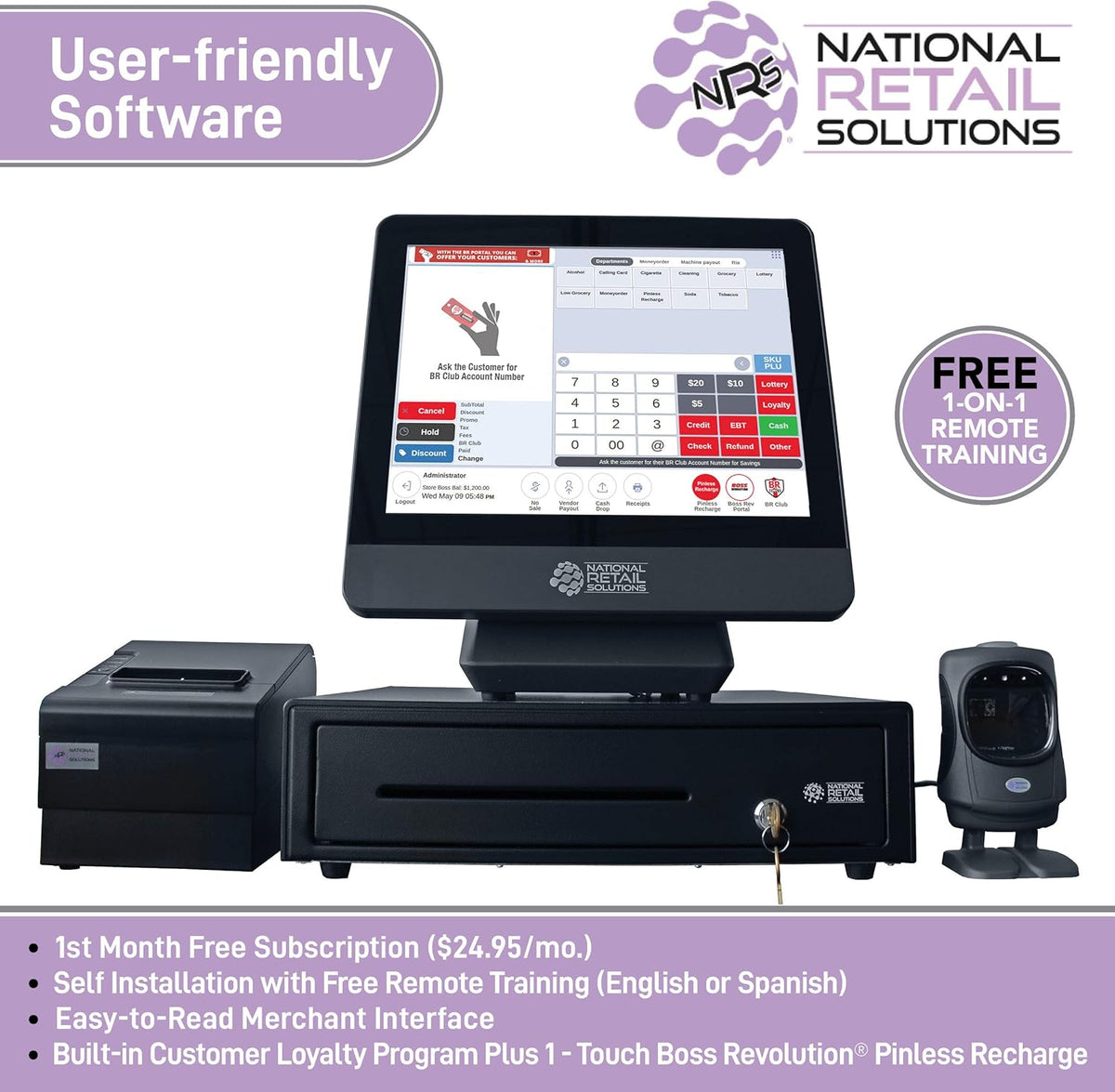 POS System Bundle with Touch Screen Monitor, Barcode Scanner, Cash Drawer and Receipt Printer H359360