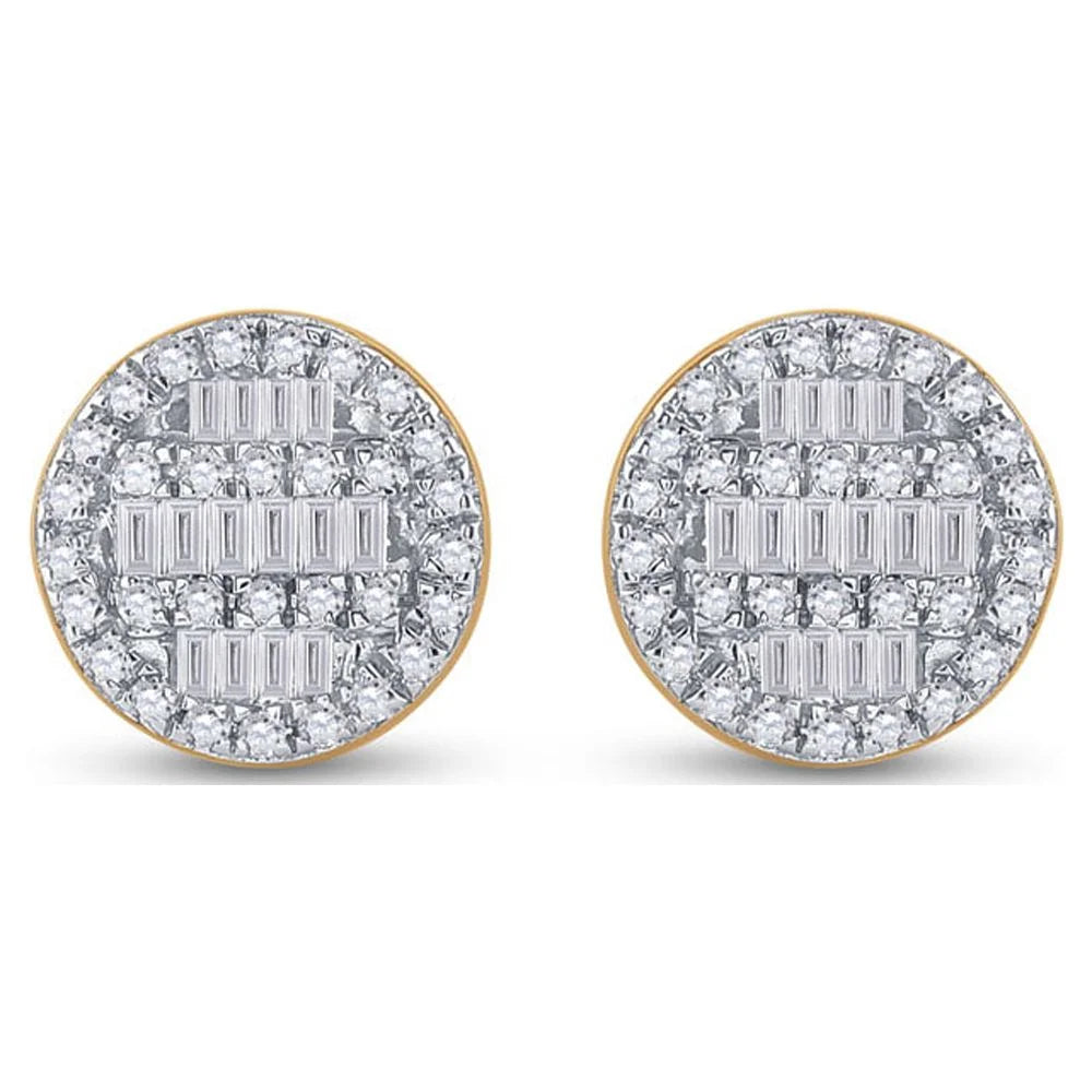 10kt Yellow Gold Baguette Diamond Circle Cluster Earrings 1/3 Cttw T862270