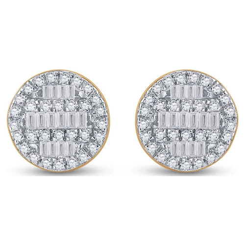 10kt Yellow Gold Baguette Diamond Circle Cluster Earrings 1/3 Cttw T862270