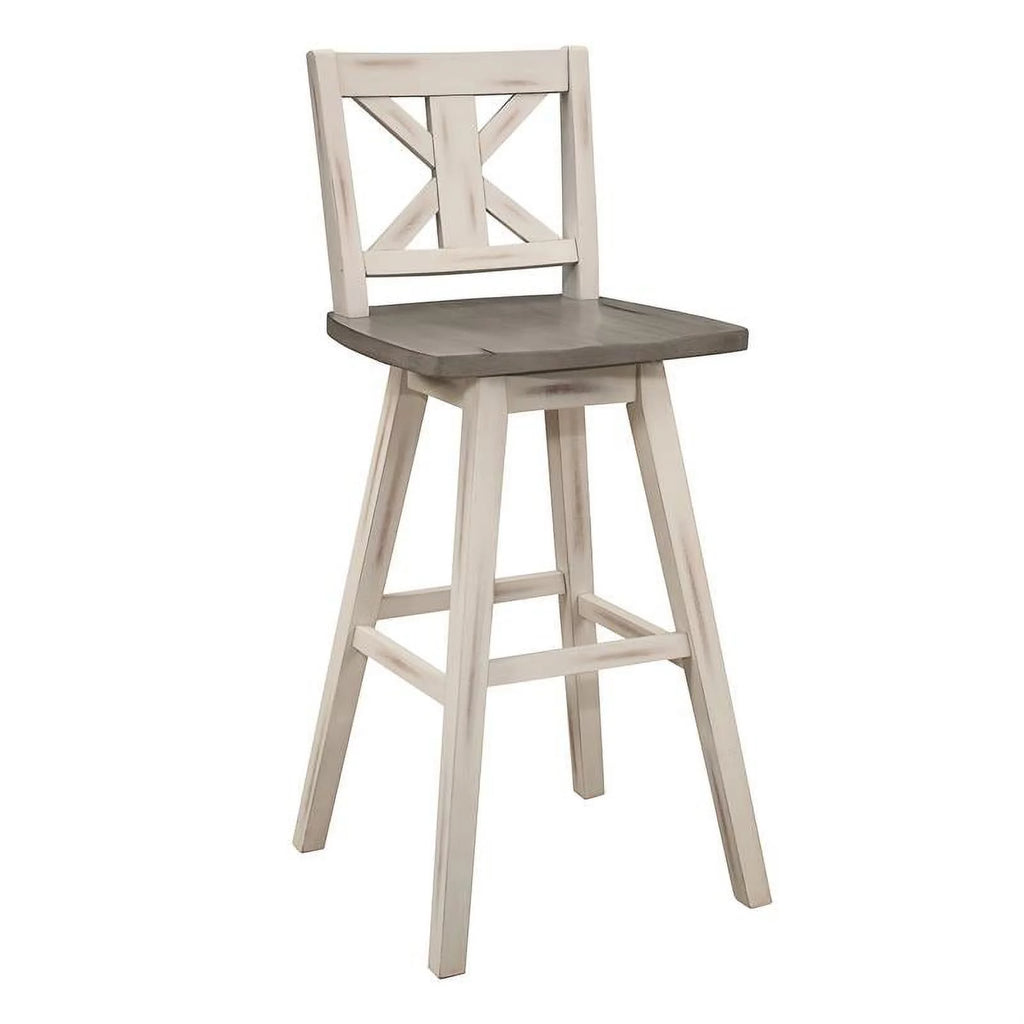 White Cross Back Bar Height Swivel Chair Set of 2 F20084