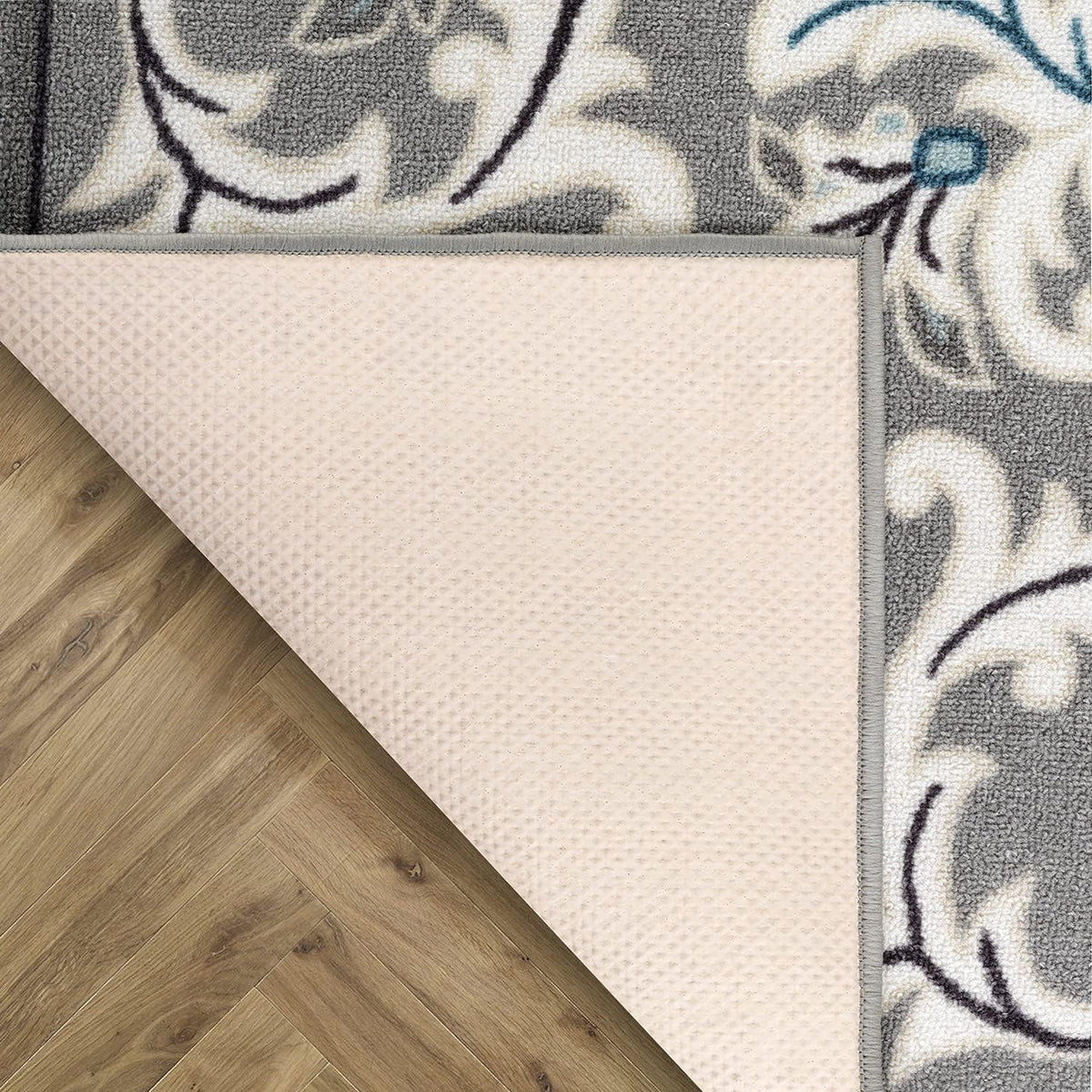 Gray 6'7" x 9' Non-Skid Rubber Backing Floral Area Rug N38681