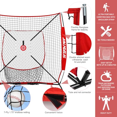 Baseball Softball Practice Net with Batting Tee and Bow Frame L18793
