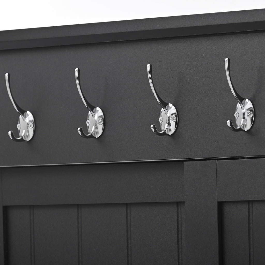 Black Wooden Hall Tree with Bench and Shoe Storage T358
