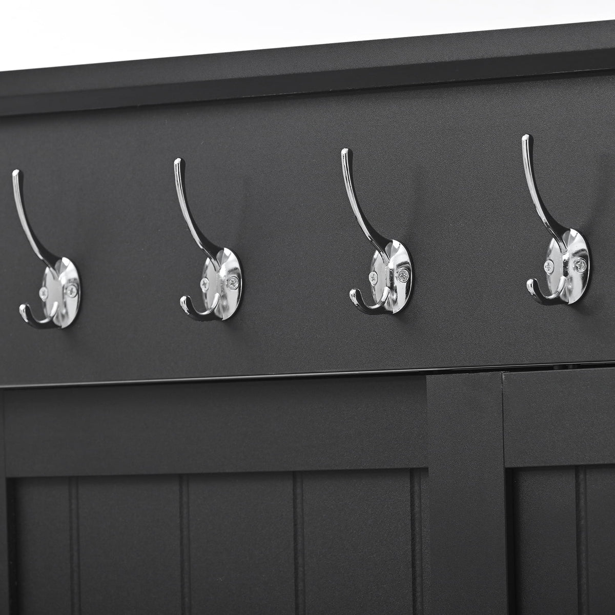 Black Wooden Hall Tree with Bench and Shoe Storage T358