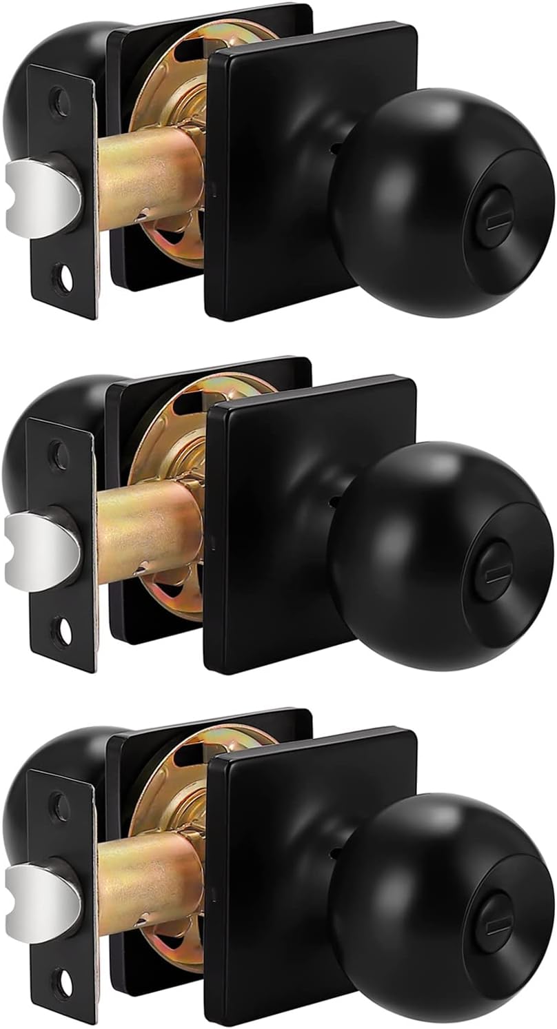 Black Square Rosette Passage Door Knobs, 3 Pack E821797