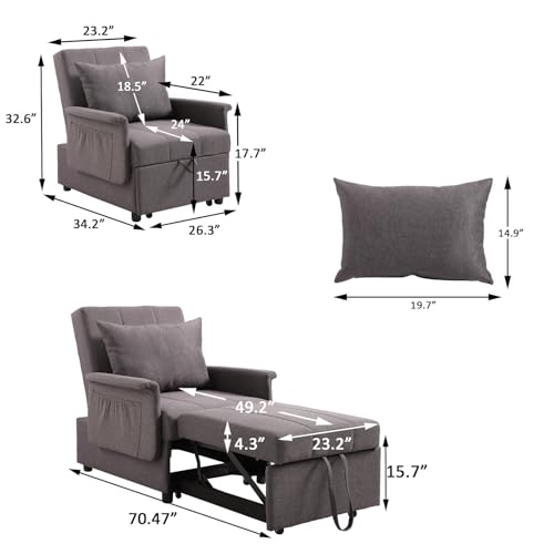 PU Leather Sleeper Chair Bed with Adjustable Backrest and Pillow H7643