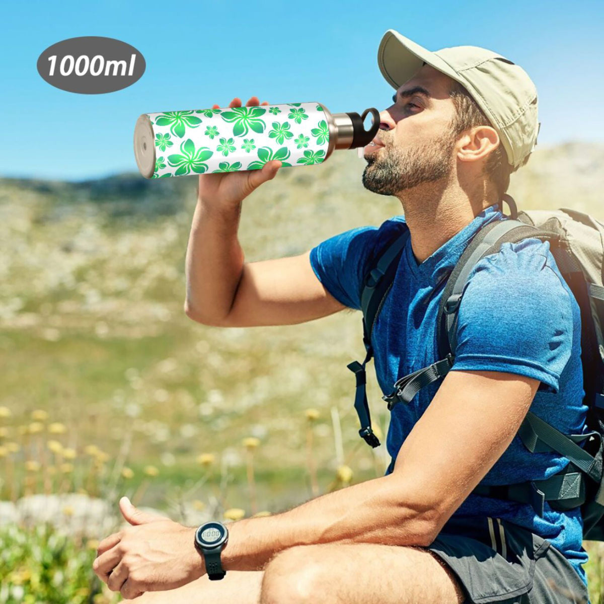 Green Stainless Steel Insulated Water Bottle with Straw Lid V9597