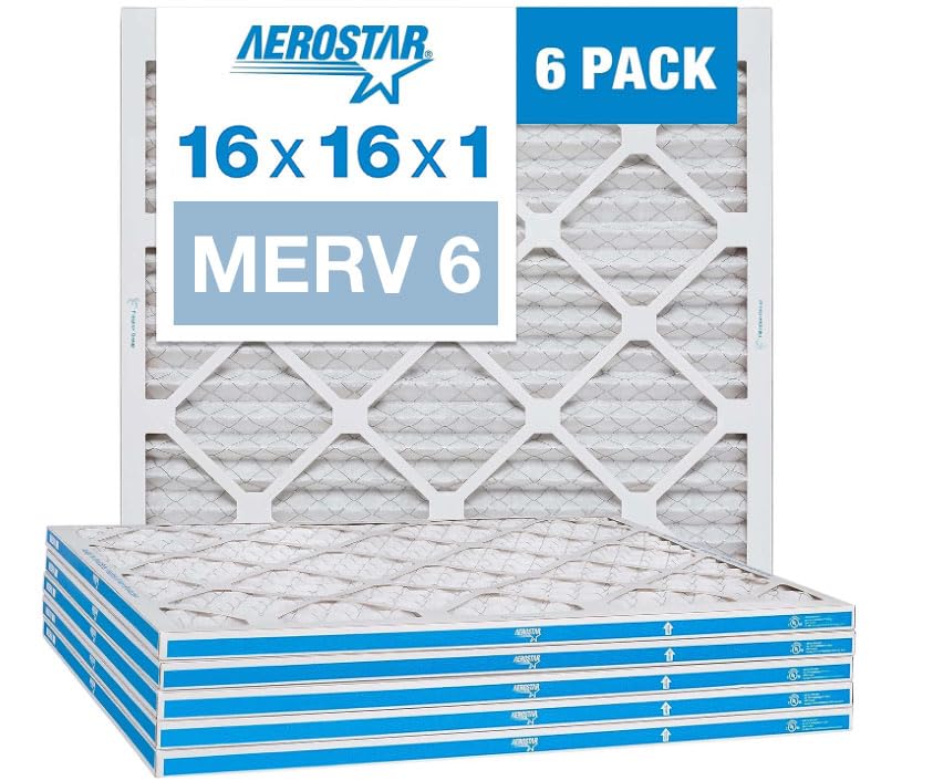16x20x1 MERV 6 Pleated Air Filter, 6 Pack E60655