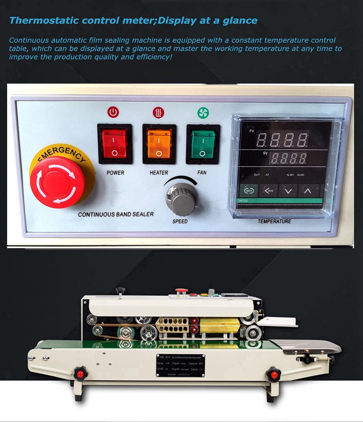 Continuous Sealing Machine Automatic Band Sealer with Digital Thermostat for Plastic Poly Bag Film 110V K983