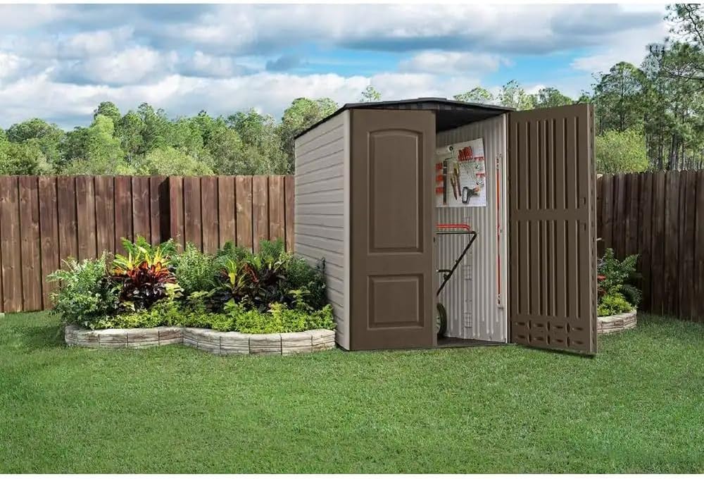 Large Vertical Resin Outdoor Storage Shed (5 x 6 Ft), Brown Z5396